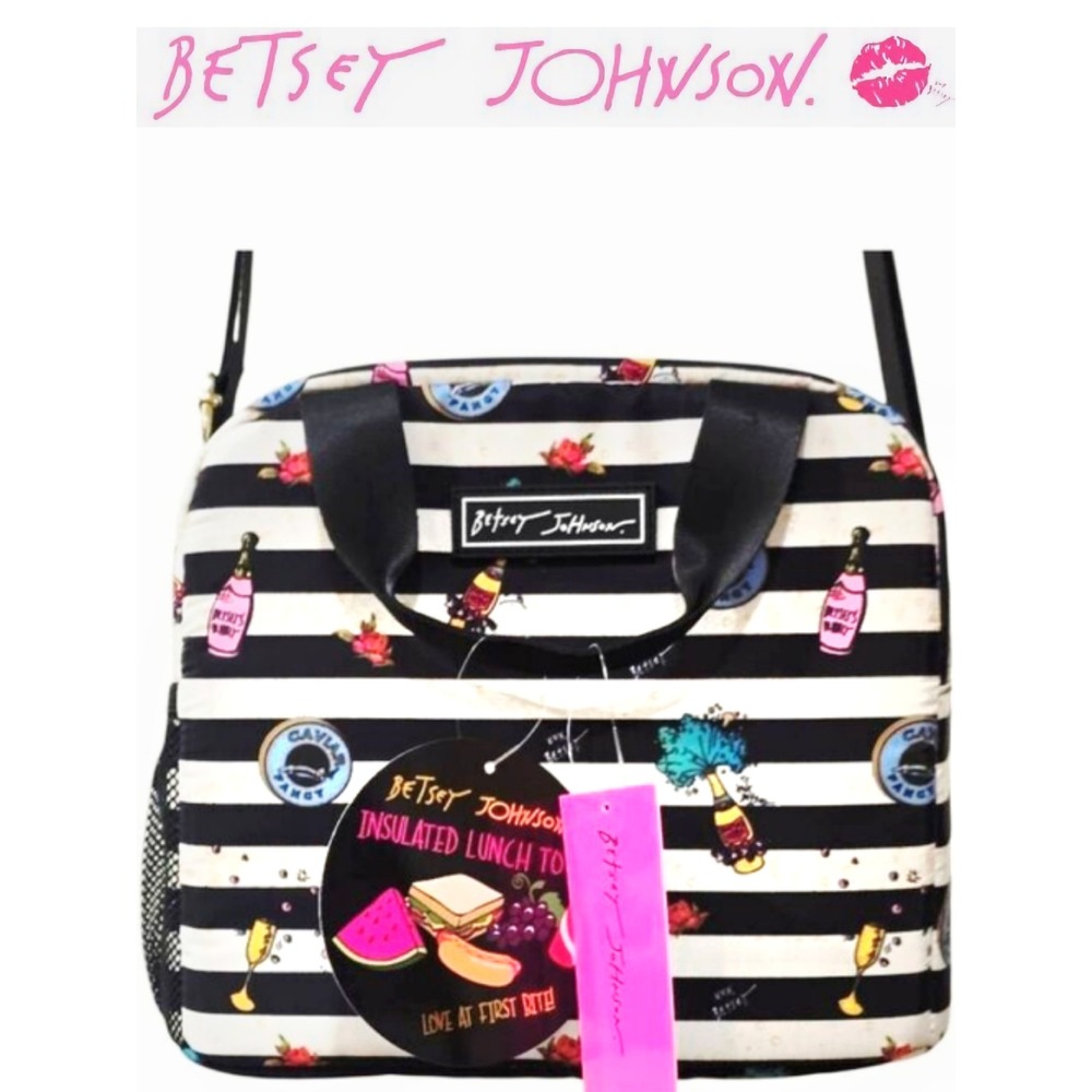 Betsey Johnson Striped Top Handle Insulated Lunch Tote Bag